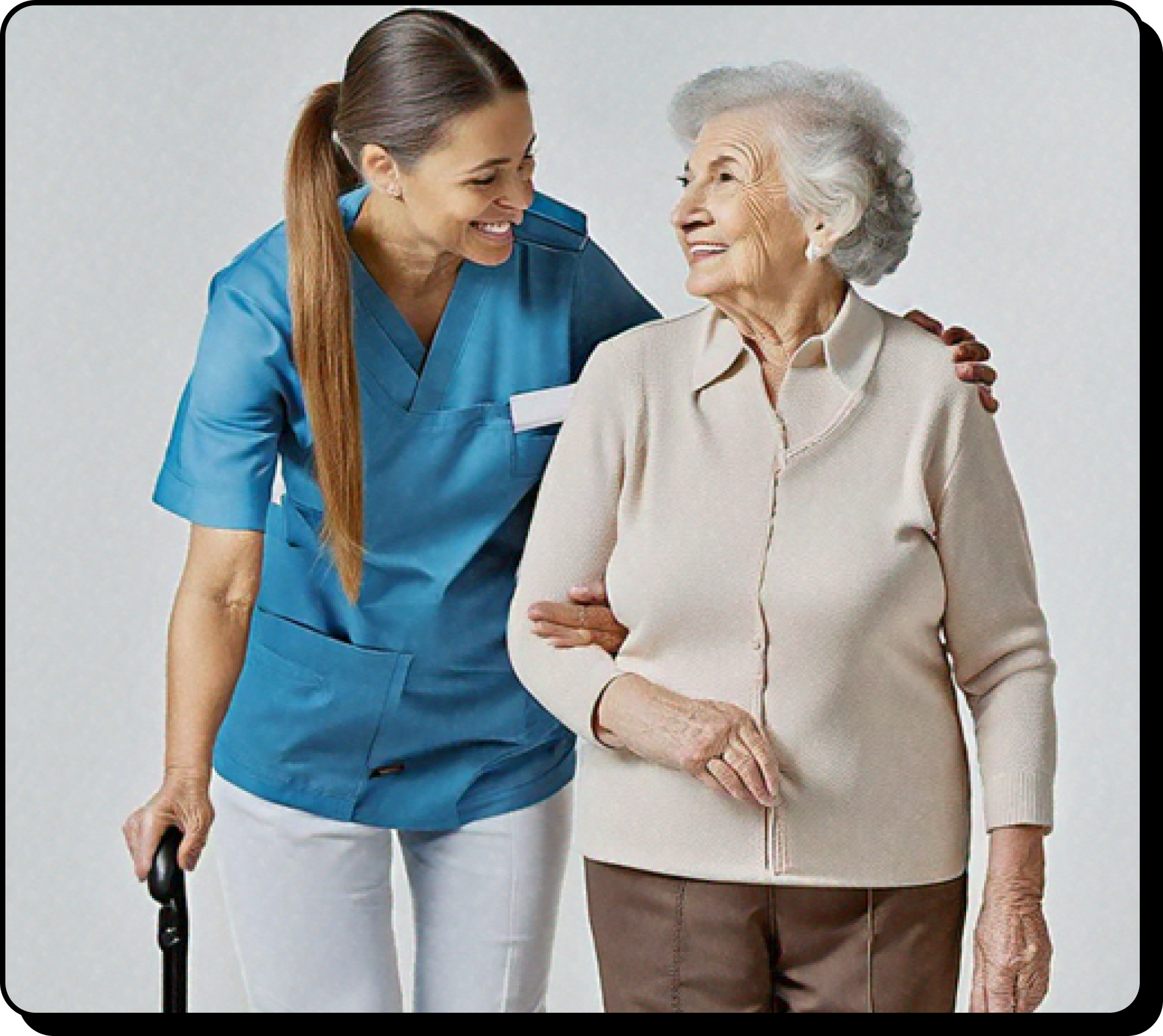 A nurse helping an old woman